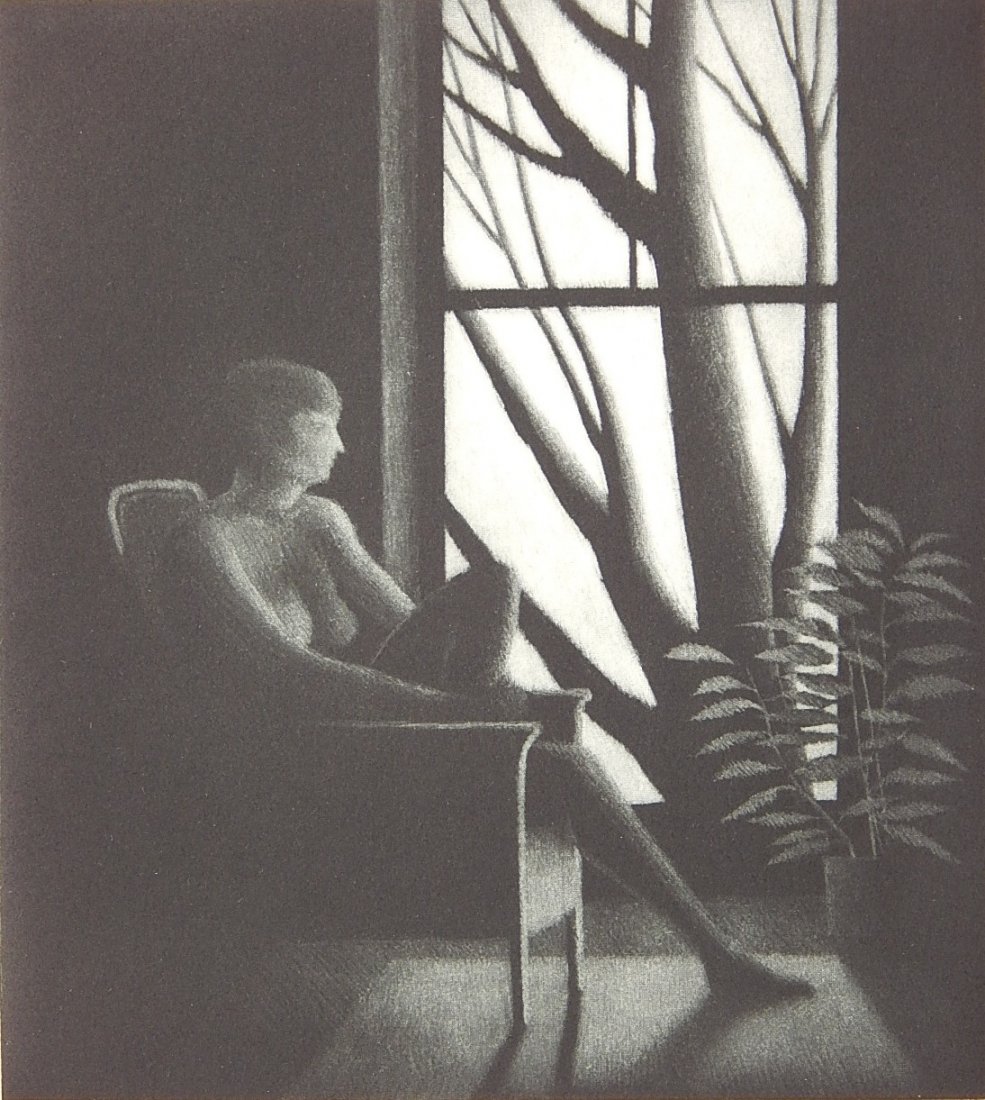 Robert Kipniss mezzotint: Robert Kipniss (American 1931- )- Woman By Window- mezzotint, signed and numbered 45/120 in pencil. 7 x 7 7/8''