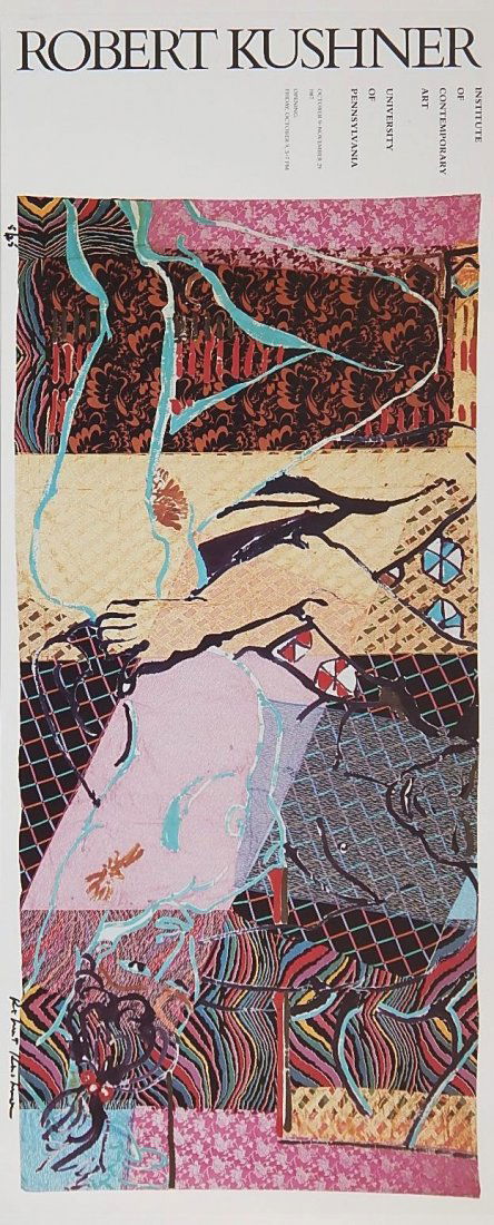 Robert Kushner exhibition poster: Robert Kushner (American 1949- )- Untitled- exhibition poster, signed and numbered 5/125 in pen. 12 1/2 x 30''