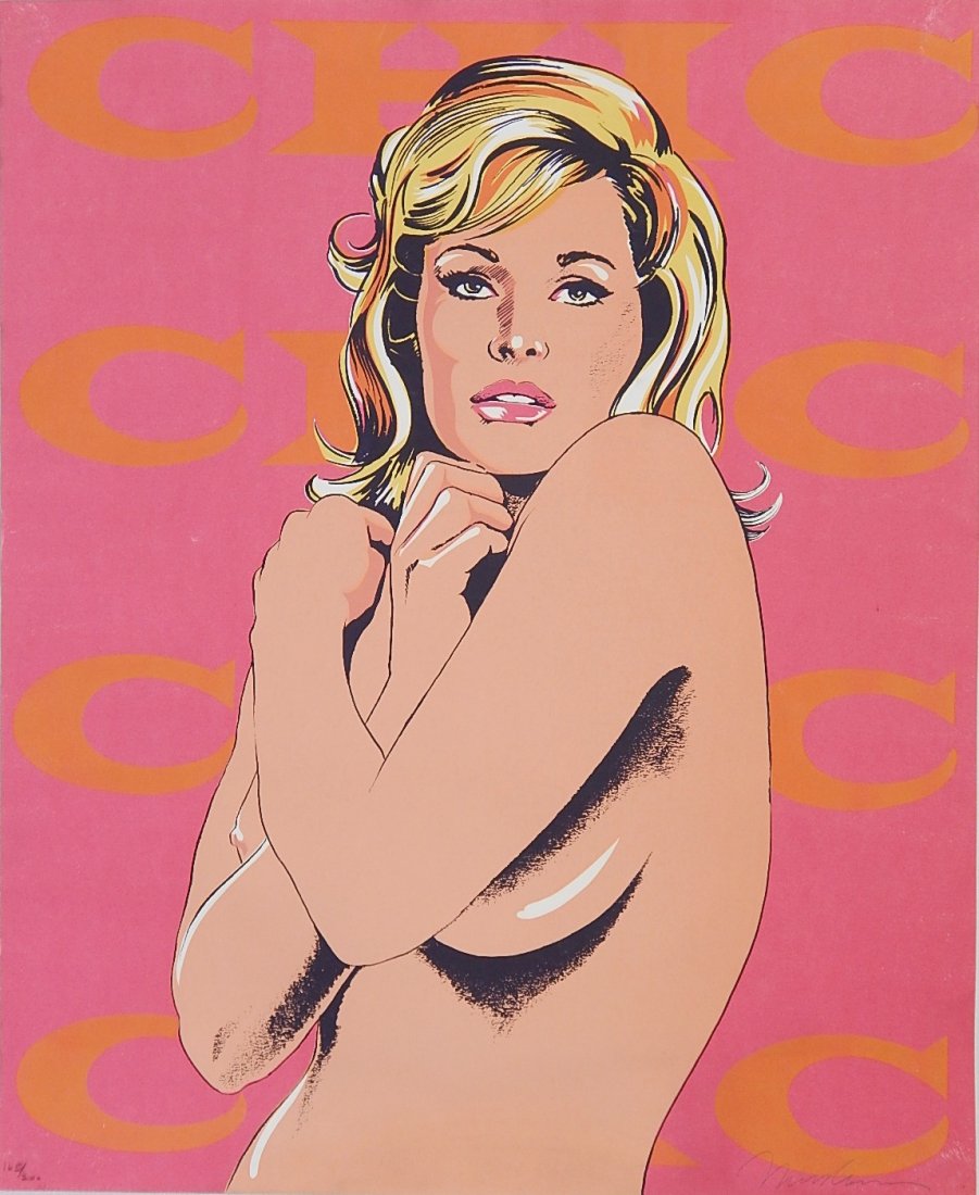 Mel Ramos silkscreen: Mel Ramos (American 1935- )- ''Chic''- silkscreen in colors, signed and numbered 165/200 in pencil, published by Original Editions, New York, from portfolio '11 Pop Artists', some breaking in the ink