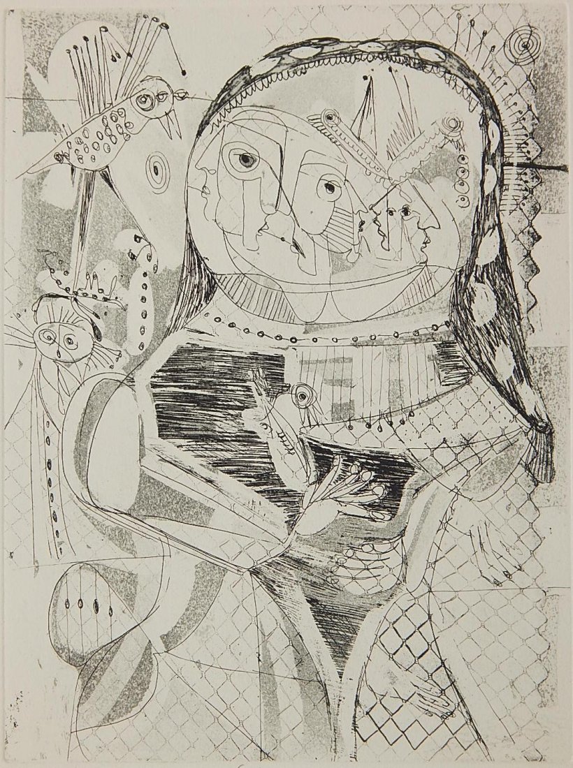 Nahum Tschacbasov etching: Nahum Tschacbasov (American 1899-1984)- Untitled- etching, 1951, singed, dated and numbered 22/100 in pencil, very good condition. 16 x 11 3/4''