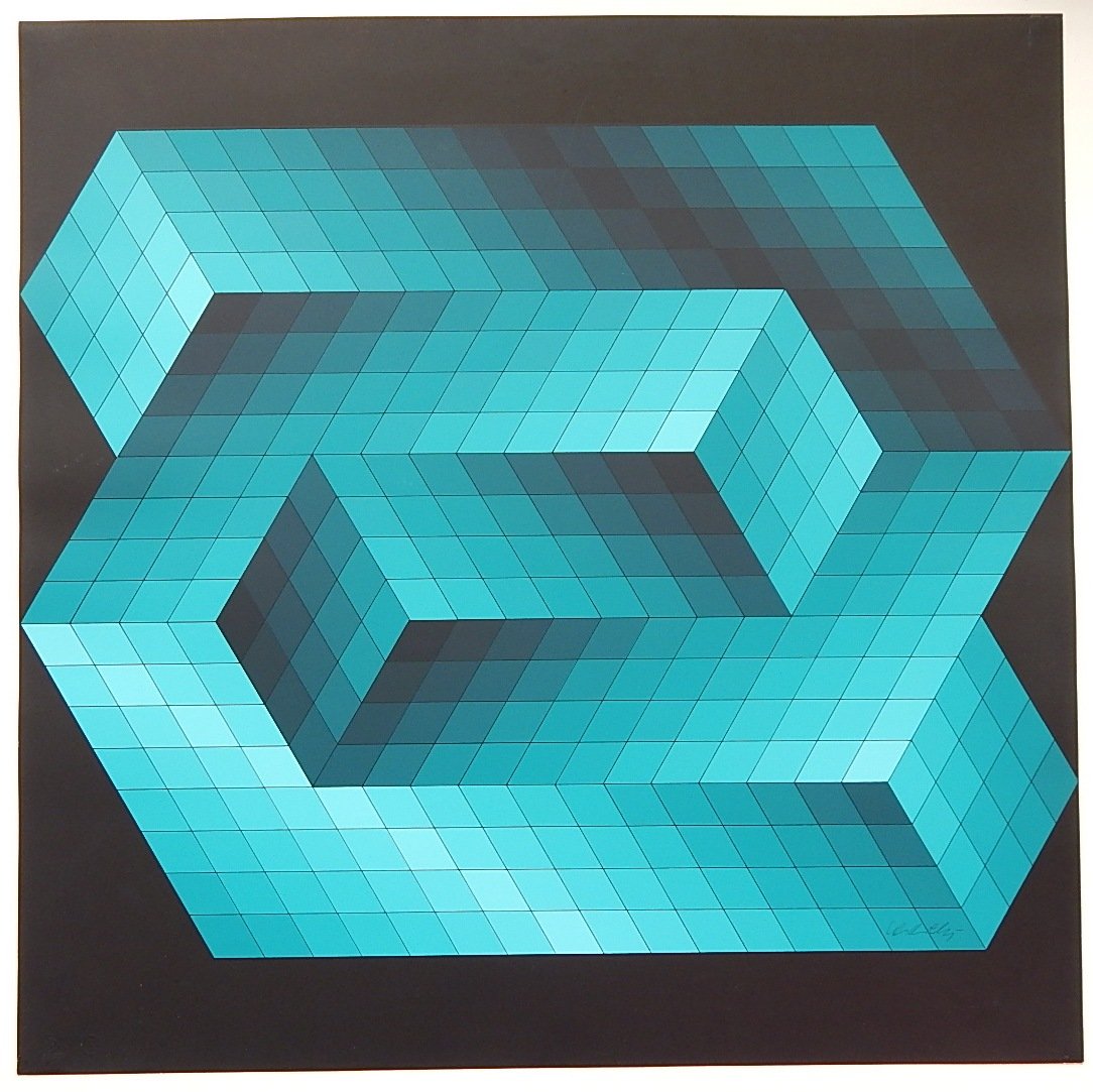 Victor Vasarely silkscreen: Victor Vasarely (Hungarian 1906-1997)- ''Gestalt''- silkscreen in colors, signed and numbered 32/200 in pencil. 31 1/2 x 31 1/4''