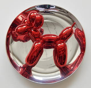 Jeff Koons porcelain 'Balloon dog': Jeff Koons (American 1955- )- ''Balloon dog (Red)''- cast porcelain with red reflective finish, 1995, MOCA editions, facsimile of signature with edition numbered 1325/2300 and MOCA label verso, with o