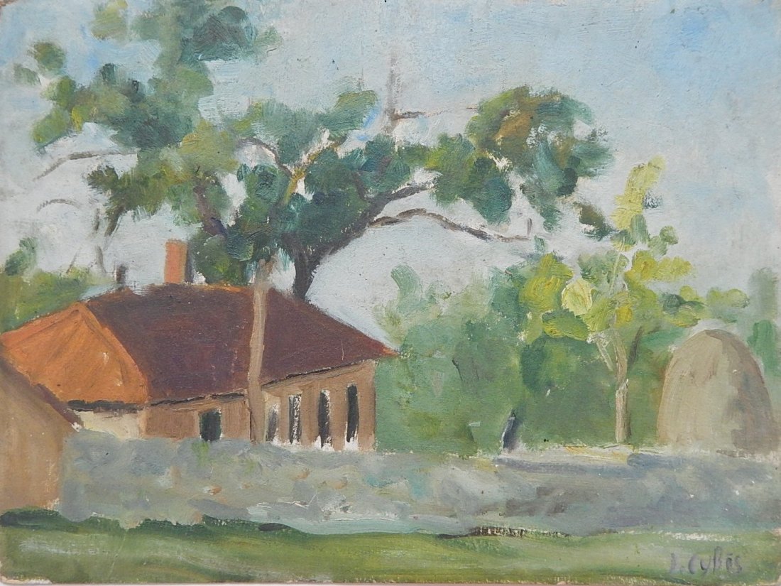 Jan Cybis oil: Jan Cybis (Polish 1897-1972)- ''Old Farmhouse''- oil on board, signed J. Cybis lower right, good conditoin. 11 3/4 x 15 5/8''