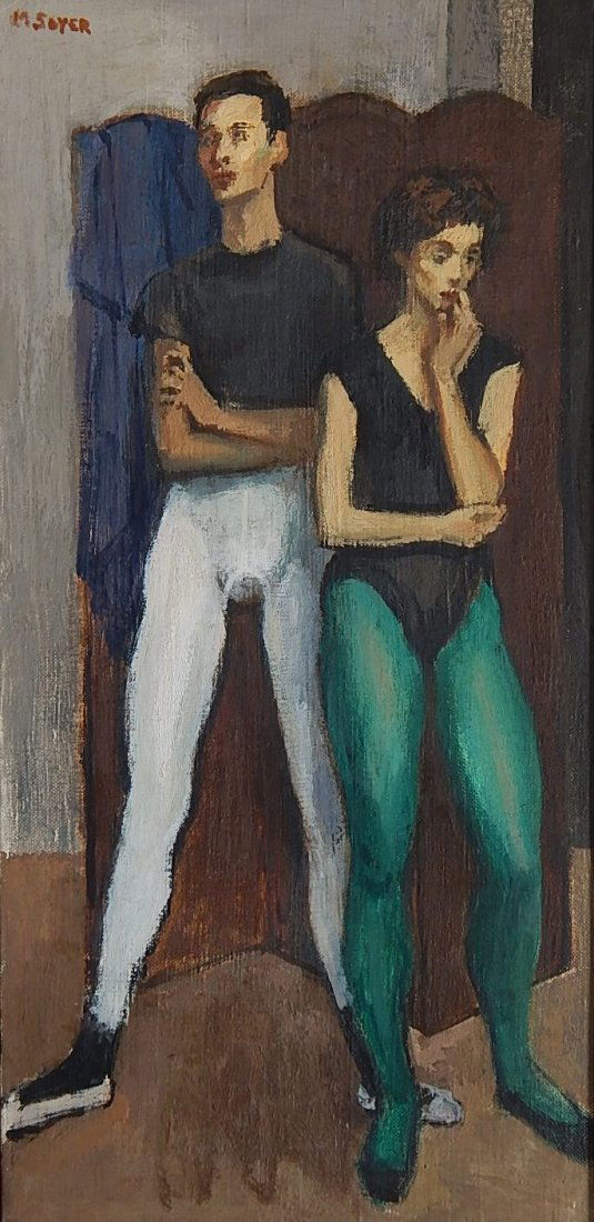 Moses Soyer oil: Moses Soyer (American 1899-1974)- Ballet Dancers- oil on canvas, signed M. Soyer upper left, very good condition. 20 x 10''