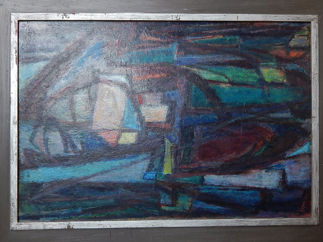 Rose Kuper oil: Rose Kuper (American 1888-1987)- ''Composition''- oil on panel, 1954, signed Kuper '54 lower right, very good condition. 37 x 25''