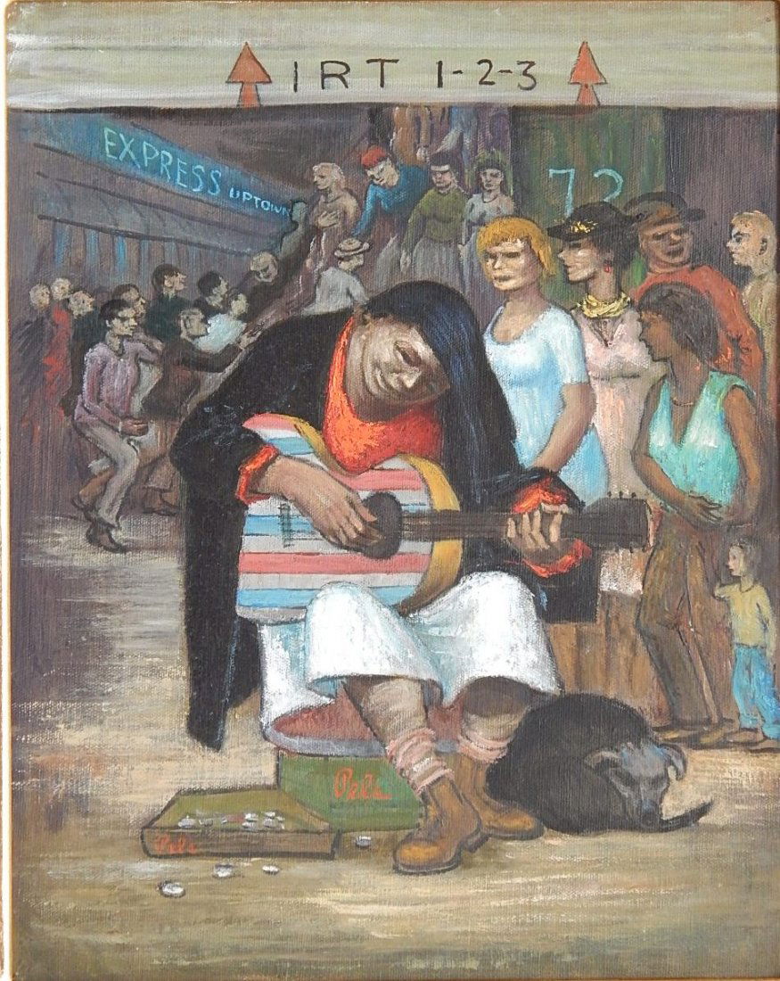 Albert Pels oil: Albert Pels (American 1910-1998)- New York Subway Scene- oil on panel, signed Pels lower left, very good condition. 20 x 16''