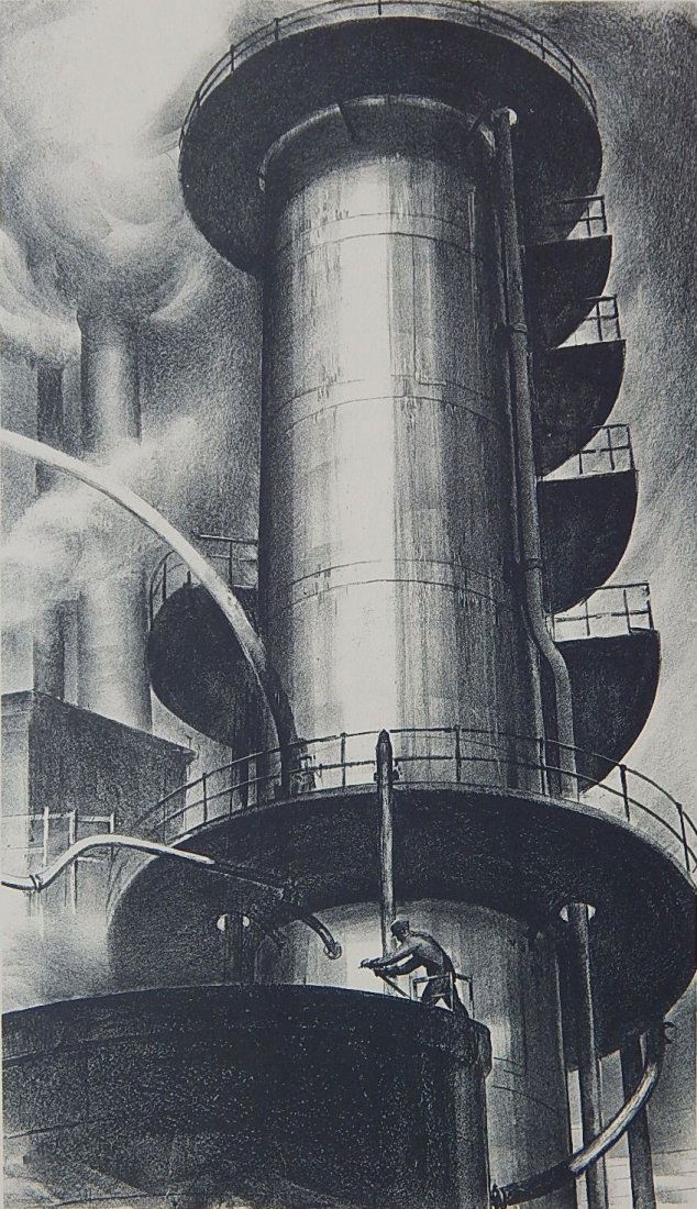 James Allen lithograph: James E. Allen (American 1894-1964)- ''Oil Refinery II'' (ryan 25)- lithograph, signed and annotated 'Ed 15' in pencil, very slightly light struck. 15 1/2 x 9''