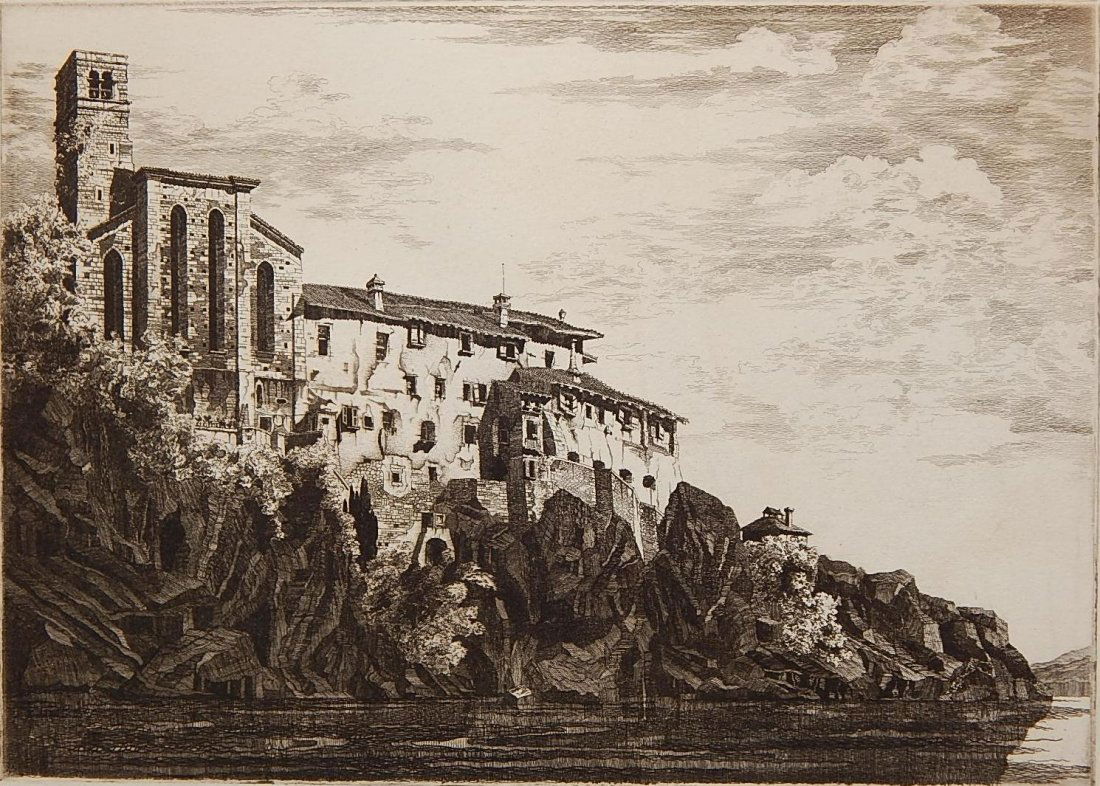 John Taylor Arms etching: John Taylor Arms (American 1887-1953)- ''The Church of St. Francis, Cividale'' (Fletcher 238)- etching, 1931, signed, dated and annotated in pencil, very good condition. 7 1/2 x 10 1/2''