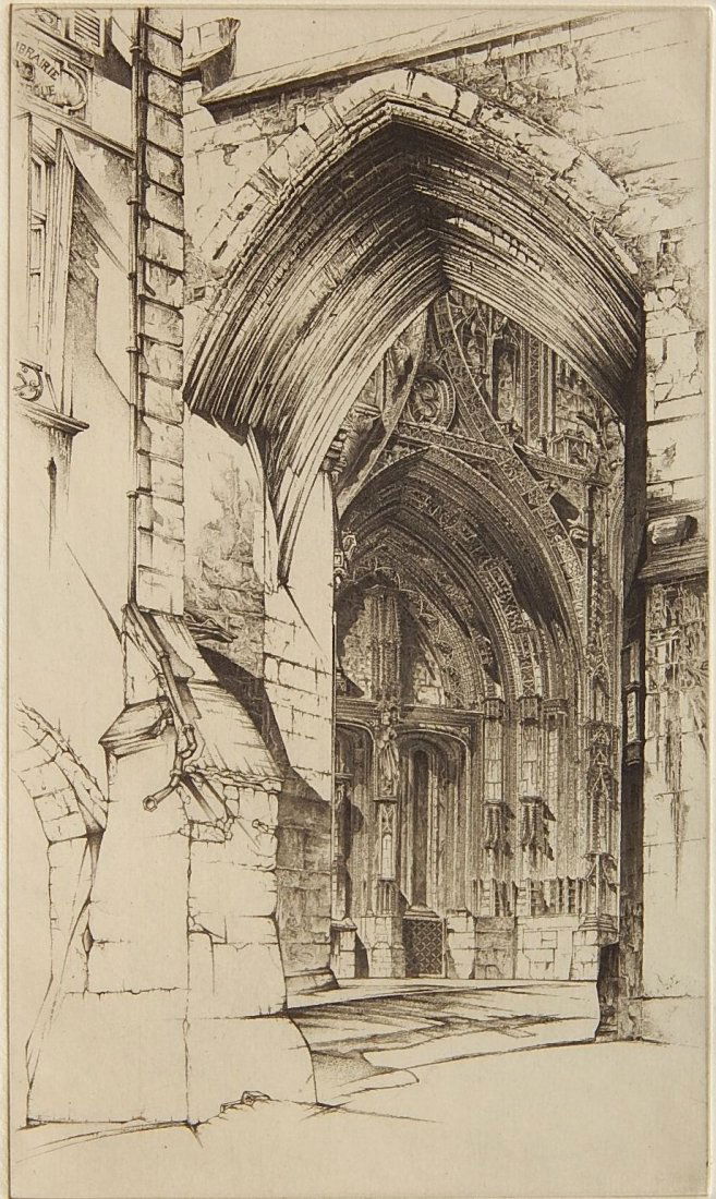 John Taylor Arms etching: John Taylor Arms (American 1887-1953)- ''French Lace'' (Fletcher 415)- etching, 1949, signed and dated in pencil, very good condition. 8 x 4 5/8''