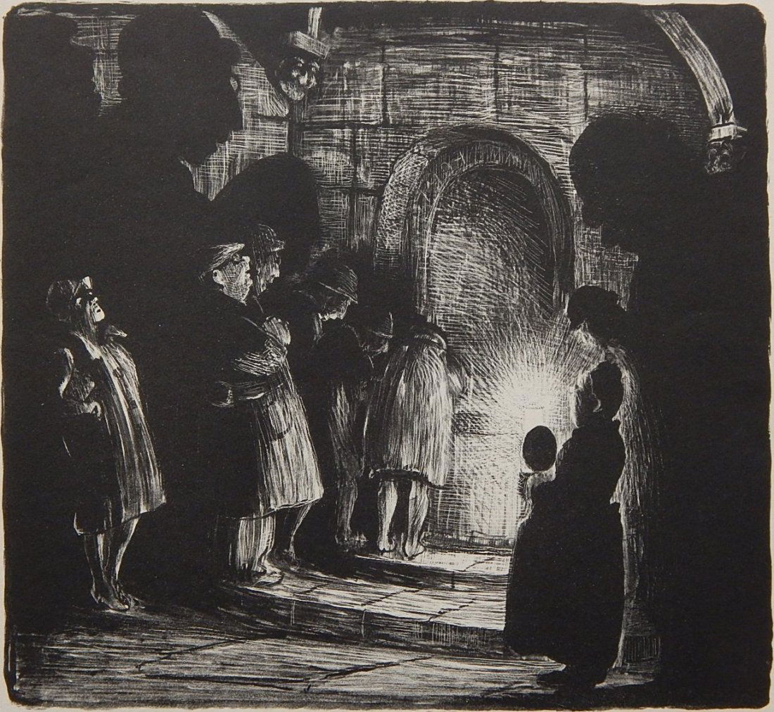 Mabel Dwight lithograph: Mabel Dwight (American 1876-1955)- ''Tourists in The Crypt At Chartres'' (Robinson and Pirog 20)- lithograph, 1928, signed in pencil, edition of 40. 9 3/8 x 10 1/8''
