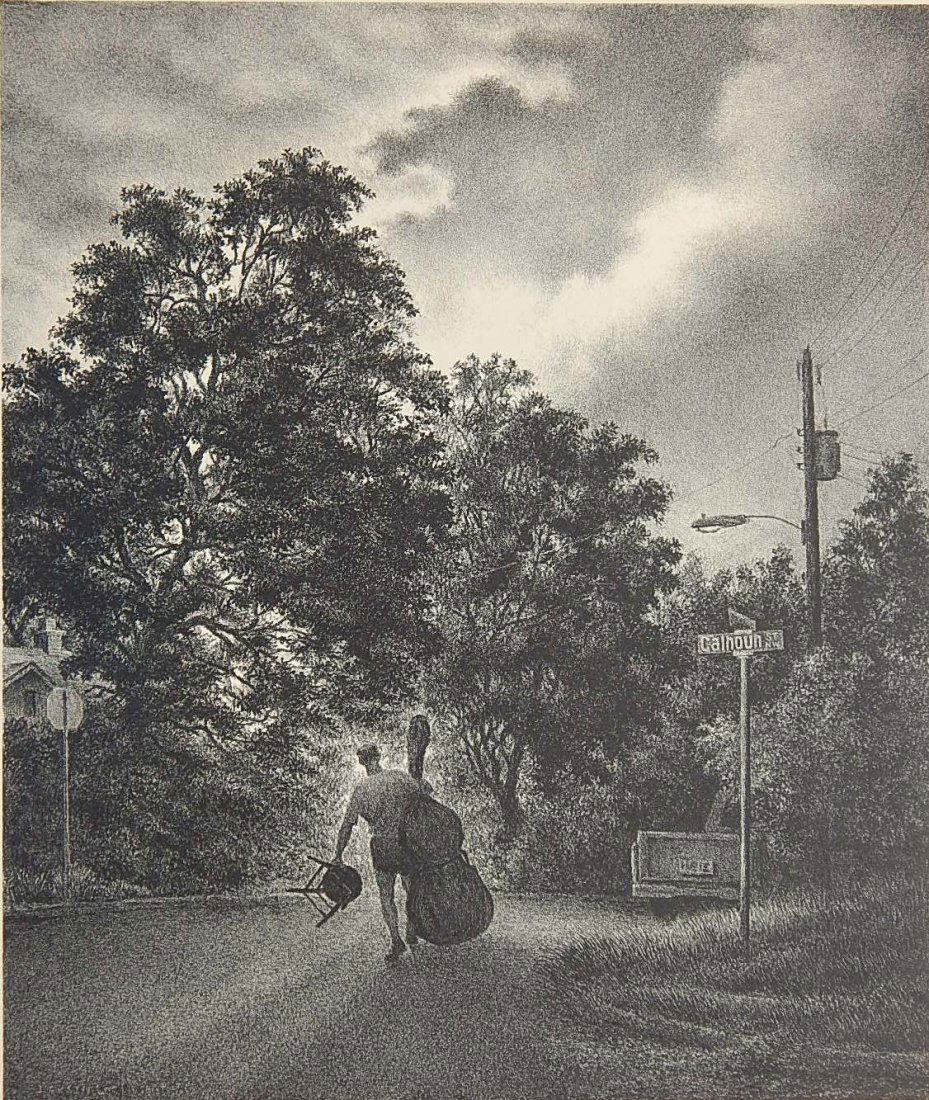 Jackson Lee Nesbitt lithograph: Jackson Lee Nesbitt (American 1913-2008)- ''Calhoun Street'' (Retif & Salzer 40)- lithograph, 1990, signed, dated, titled and numbered 119/250 in pencil, very good condition. 13 7/8 x 11 11/16''