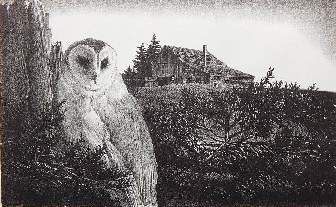 Stow Wengenroth lithograph: Stow Wengenroth (American 1906-1978)- ''Barn Owl'' (Stuckey 338)- lithograph, 1971, signed and annotated 'Ed/100' in pencil. 9 1/4 x 15 1/8''