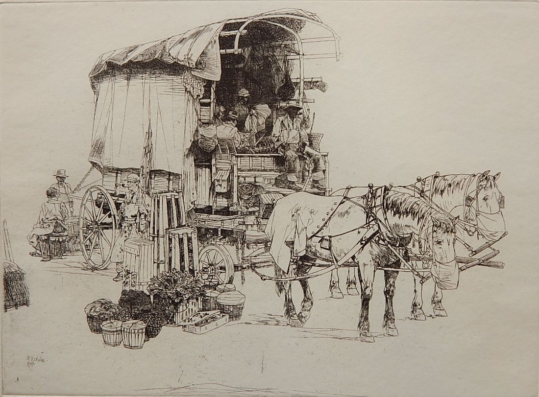 John Winkler etching: John Winkler (American 1890-1979)- ''Big Teel Wagon''- etching, 1936, signed in pencil, titled and annotated 'E' in pencil, very good condition. 8 3/4 x 11 3/4''