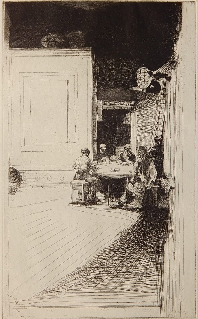 John Winkler etching: John Winkler (American 1890-1979)- ''Chinese Card Players''- etching, 1936, signed in pencil, titled and annotated Pl. 8 in pencil, very good condition. 12 x 7 1/4''