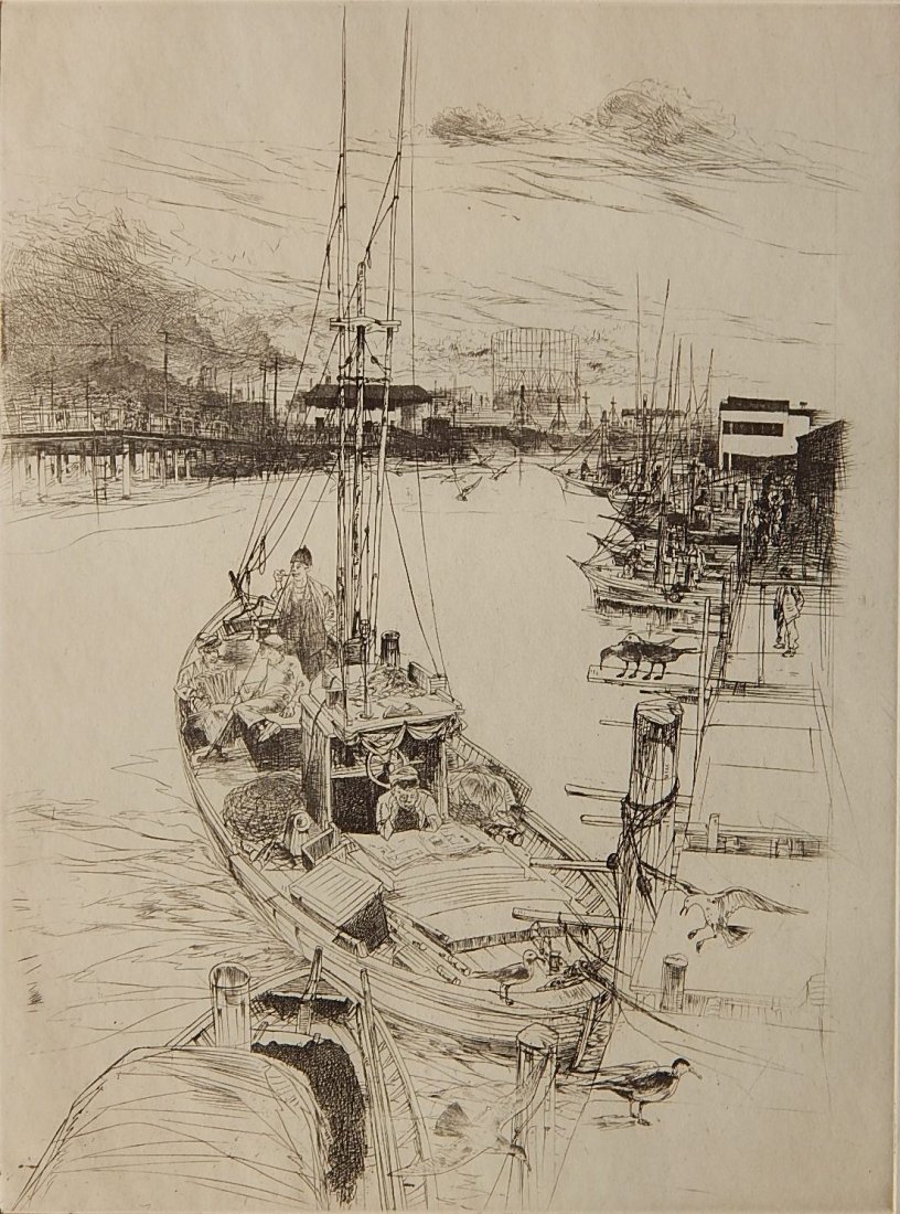 John Winkler etching: John Winkler (American 1890-1979)- ''Harbor Scene''- etching, signed in pencil, very good condition. 12 x 7 7/8''