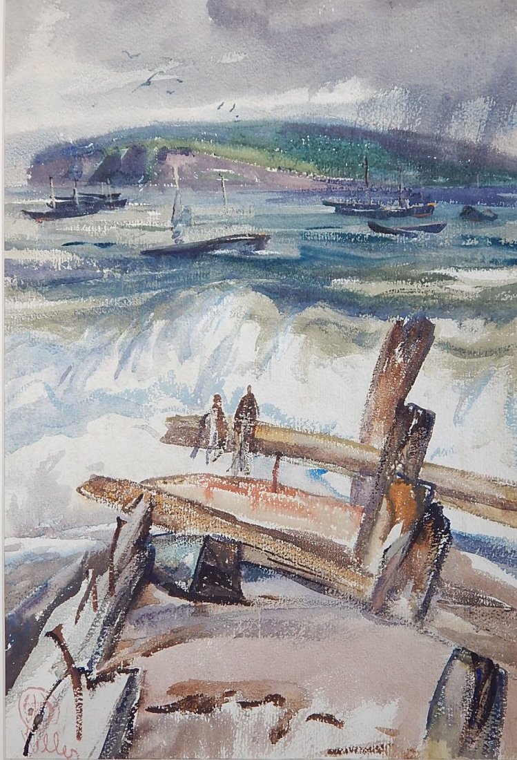 Henry G. Keller watercolor: Henry G. Keller (American 1869-1949)- ''Foul Weather, Perce''- watercolor on paper, signed Keller and monogrammed lower left. 20 1/2 x 14'' Exhibited: Burchfield and His Teacher, Henry G. Keller, Buff