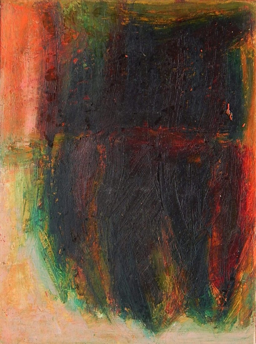 Lori Abram oil: Lori Abram (American ?-1992)- Untitled- oil stick and encaustic, signed 'Lori Abram' on side of frame, good condition. 16 x 12''