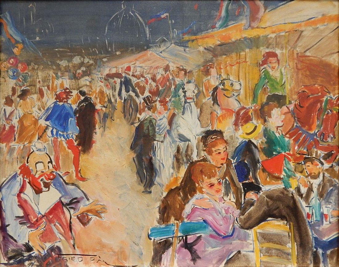 Pal Fried oil: Pal Fried (Hungarian 1893-1976)- Bastille Day- oil on canvas, signed Fried Pal lower left. 24 x 30''