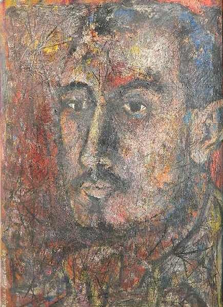 Rafael N. Rivera Garcia oil: Rafael N. Rivera Garcia (Puerto Rican 1929- ?)- ''Self-Portrait''- oil on panel, 1960, signed Rafael N. Rivera Garcia 60 lower left. 24 x 18''