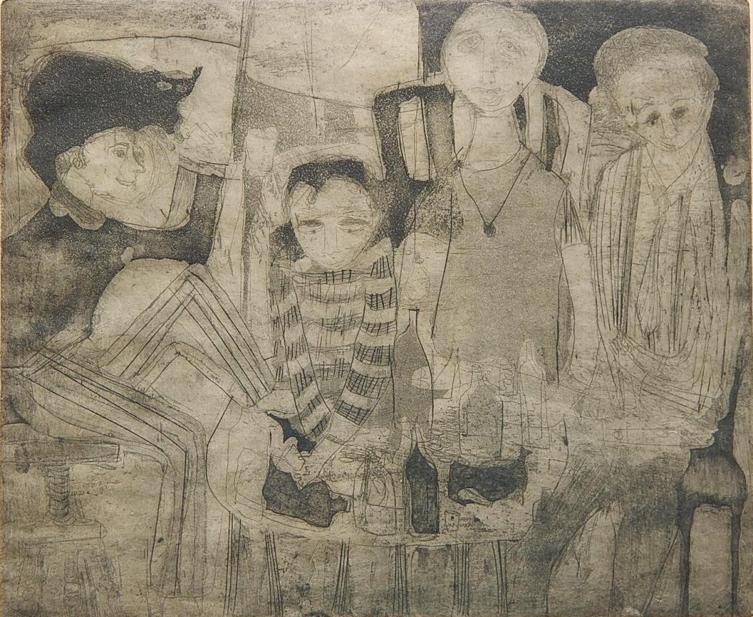 Amanda Caiser etching: Amanda Caiser (American 20th c.)- ''A Piece of Propinquity''- etching, signed, titled and numbered 20/20 in pencil, mat burn, light struck. 9 7/8 x 11 7/8''
