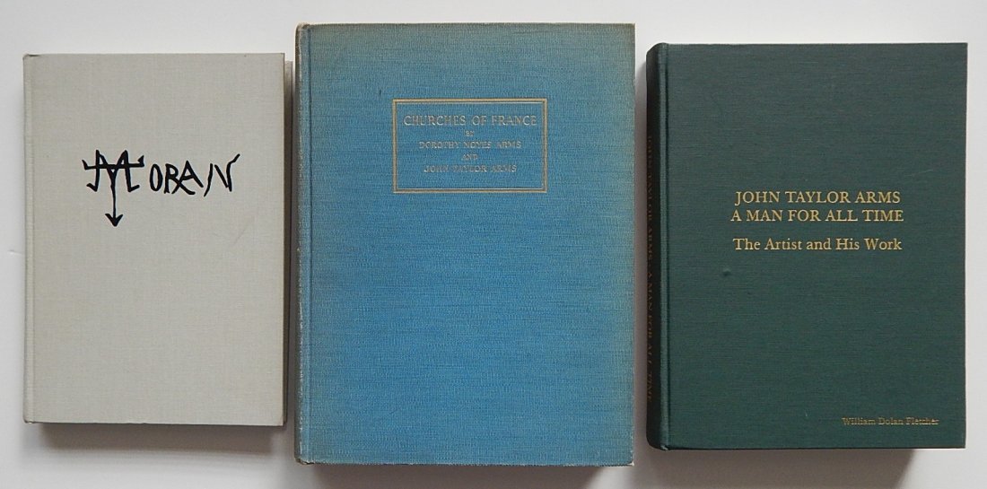 3 Books: 3 Books- 1.) Arms, Dorothy Noyes, ''Churches of France'', with 51 reproductions of etchings and drawings by John Taylor Arms, The Macmillan Company, New York, 1929; 2.) Fletcher, William Dolan, ''John