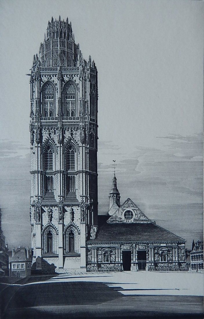 John Taylor Arms etching: John Taylor Arms (American 1887-1953)- ''Aspiration'' (Fletcher 329)- etching, 1939, signed and dated in pencil, slightly light struck, otherwise good condition. 15 5/8 x 10''