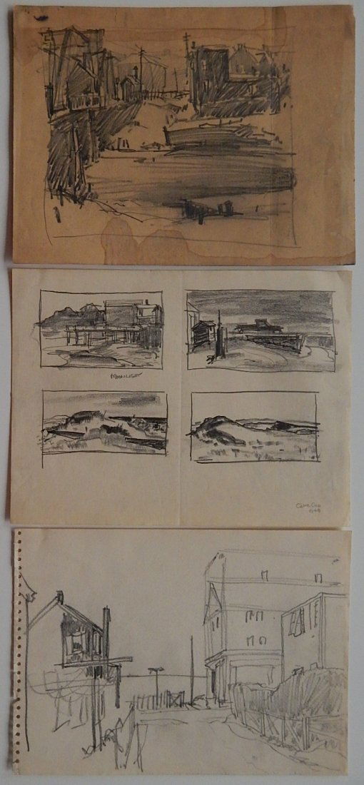 Carl Gaertner 3 graphite on paper: Carl Gaertner (American 1898-1952)- Sketches- 3 graphite on paper, 1948. 9 x 12''ea.