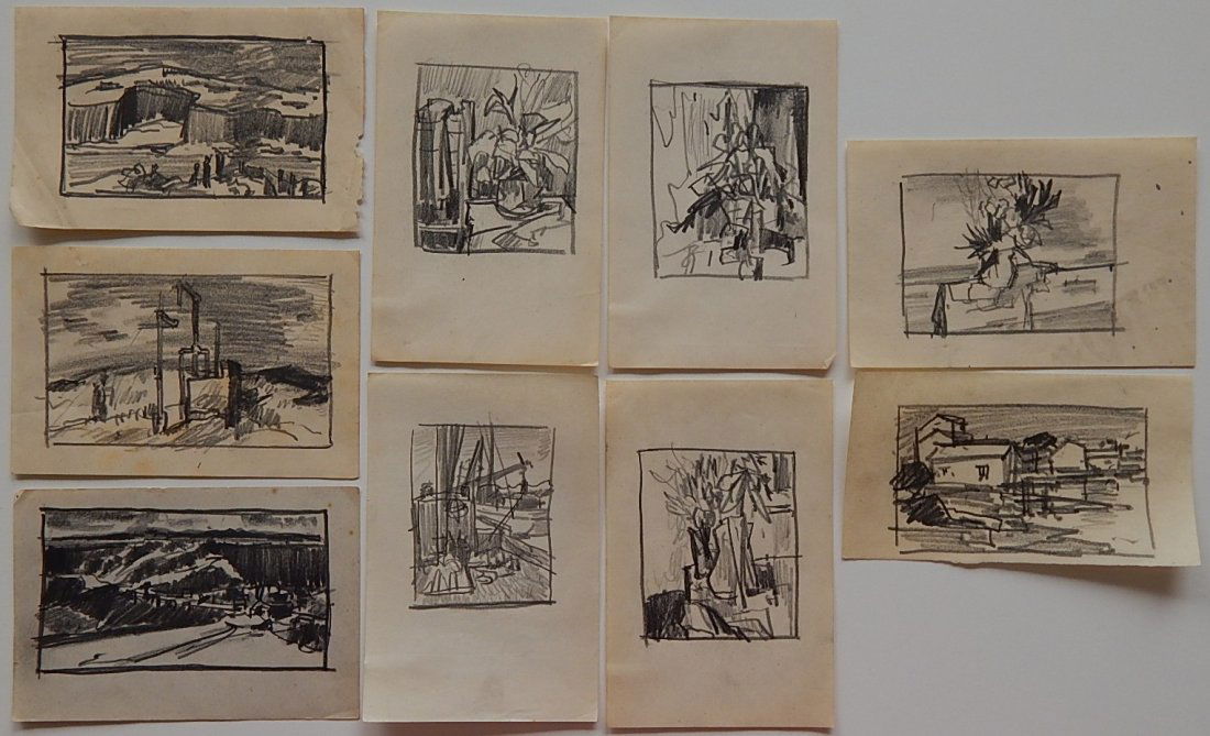 Carl Gaertner 9 graphite on paper: Carl Gaertner (American 1898-1952)- Sketches- 9 graphite on paper. 4 x 6''