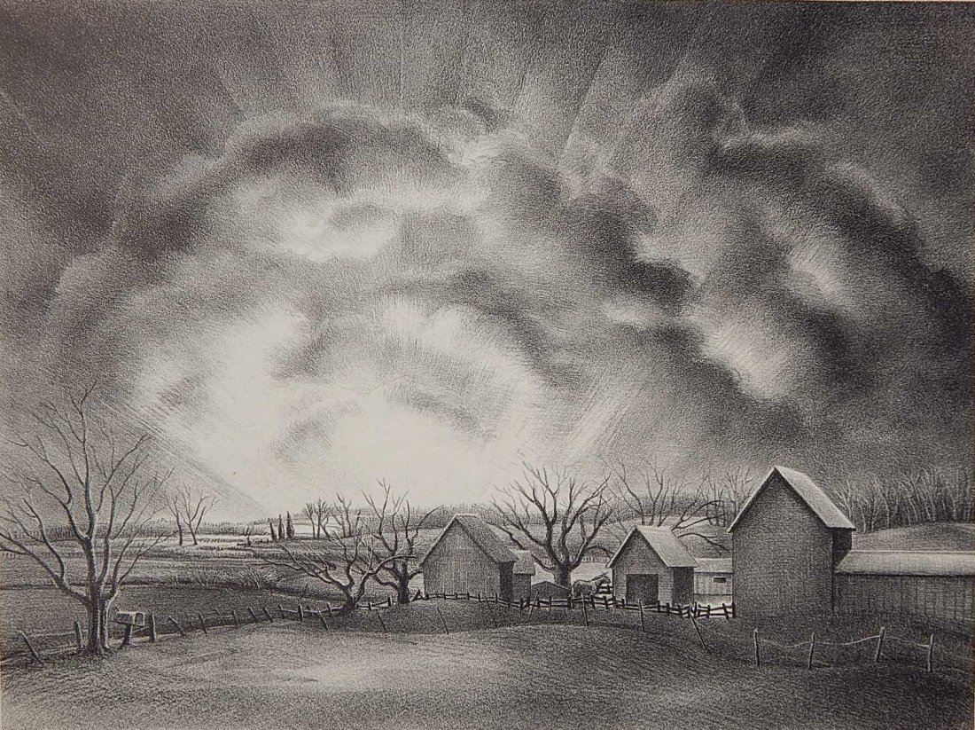 Victoria H. Huntley lithograph: Victoria H. Huntley (American 1900-1971)- ''Dawn Came''- lithograph, 1946, signed and dated in pencil, very slightly light struck. 9 7/16 x 12 9/16''