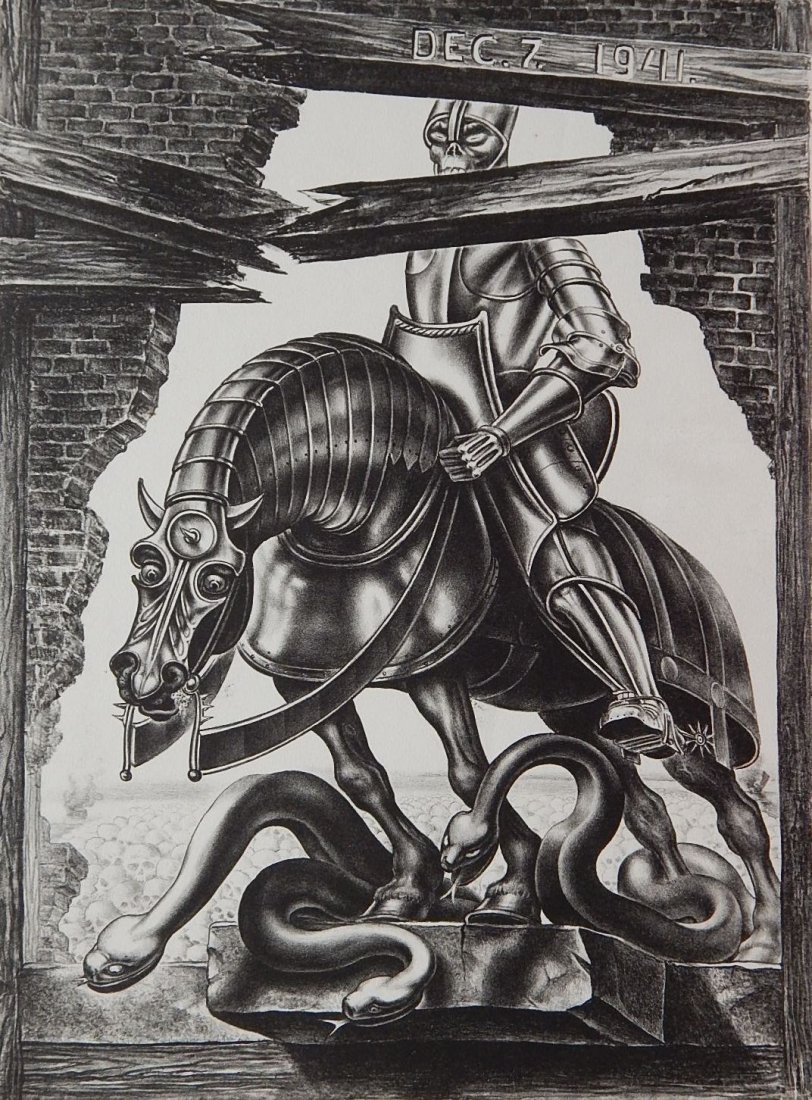 Leo Katz lithograph: Leo Katz (American 1887-1982)- ''December 7, 1941''- lithograph, 1942, signed, dated and annotated 'Ed/50' in pencil. 16 1/2 x 12 1/4''