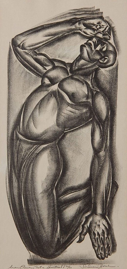 Iver Rose lithograph: Iver Rose (American 1899-1972)- ''Seven Eleven (Not a Spiritual)''- lithograph, signed, titled and numbered 30/60 in pencil, light struck, otherwise good condition. 19 3/8 x 9''