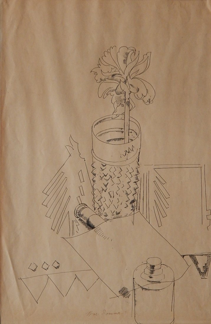 William Sommer pen and ink: William Sommer (American 1867-1949)- Still-Life- pen and ink on paper, signed Wm. Sommer lower center, paper faded some. 18 1/2 x 12''