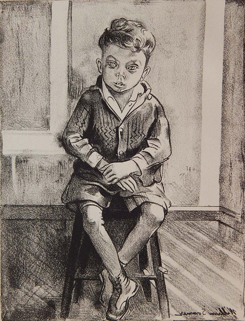 William Sommer lithograph: William Sommer (American 1867-1949)- Seated Boy- lithograph, stamped signature, edition of 50; together with a lithograph of Cleveland residences. 12 1/2 x 9 1/2''