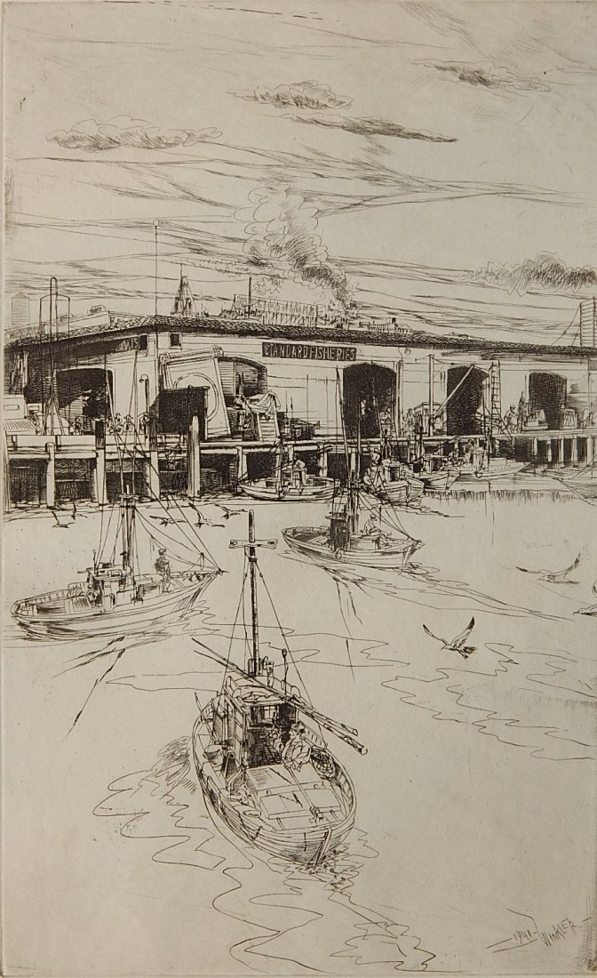 John Winkler etching: John Winkler (American 1894-1979)- ''Standard Fisheries''- etching, 1941, signed in pencil, edition of 50, very good condition. 13 7/8 x 8 5/8''