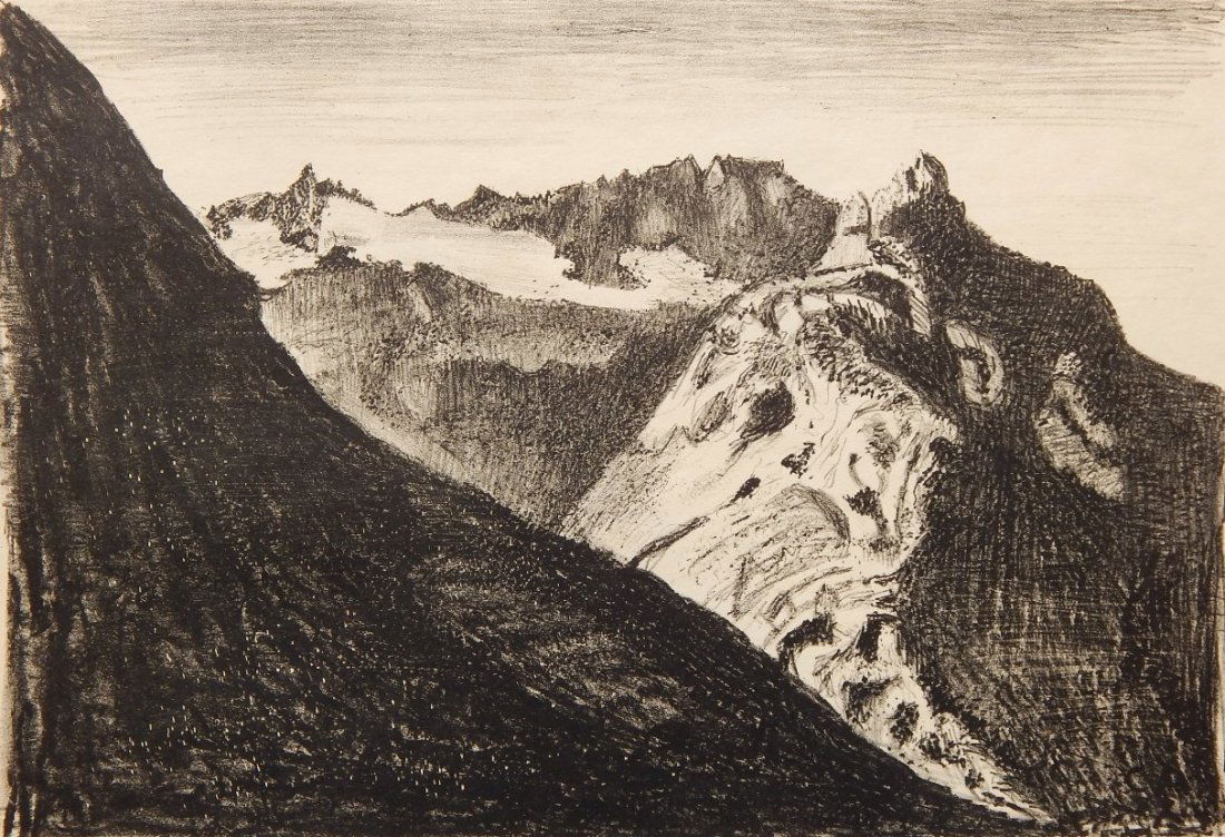 Cuno Amiet lithograph: Cuno Amiet (Swiss 1868-1961)- ''Grimsel Ritzlihorn''- lithograph, signed and numbered 73/300 in pencil, very good condition. 8 1/4 x 11 3/4''