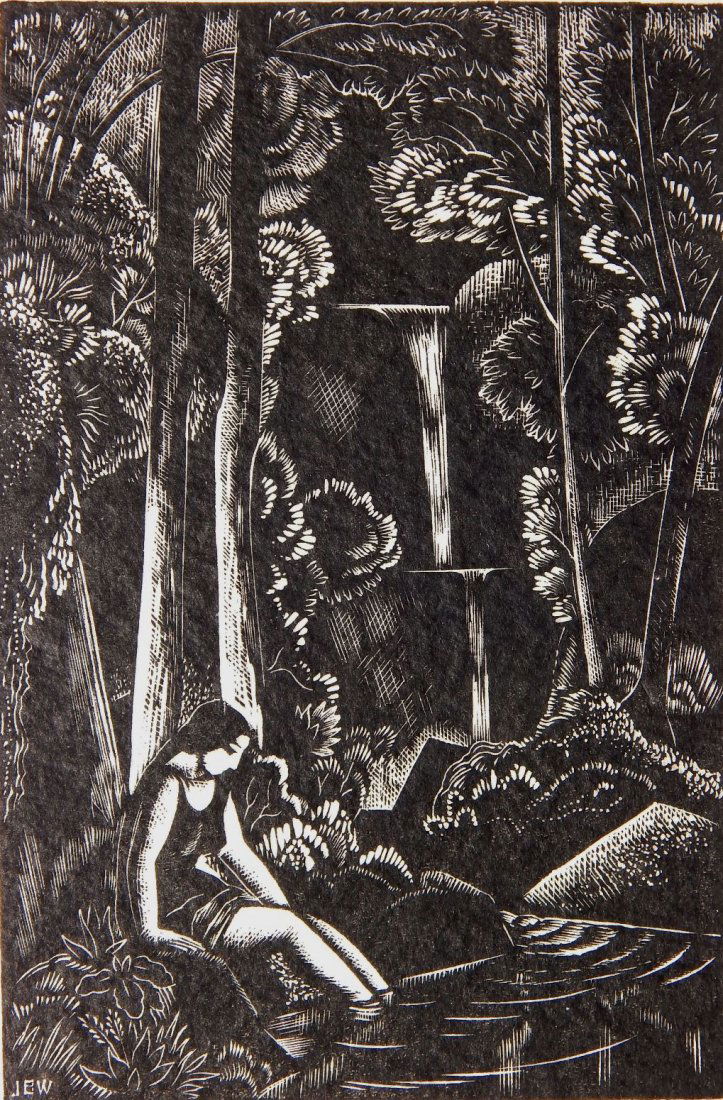 John Buckland-Wright wood engraving: John Buckland-Wright (British 1897-1954)- ''The Waterfall''- wood engraving, 1933, signed, dated, titled and numbered 5/30 in pencil, fine impression on thin Japanese paper, very good condition. 4 7/8