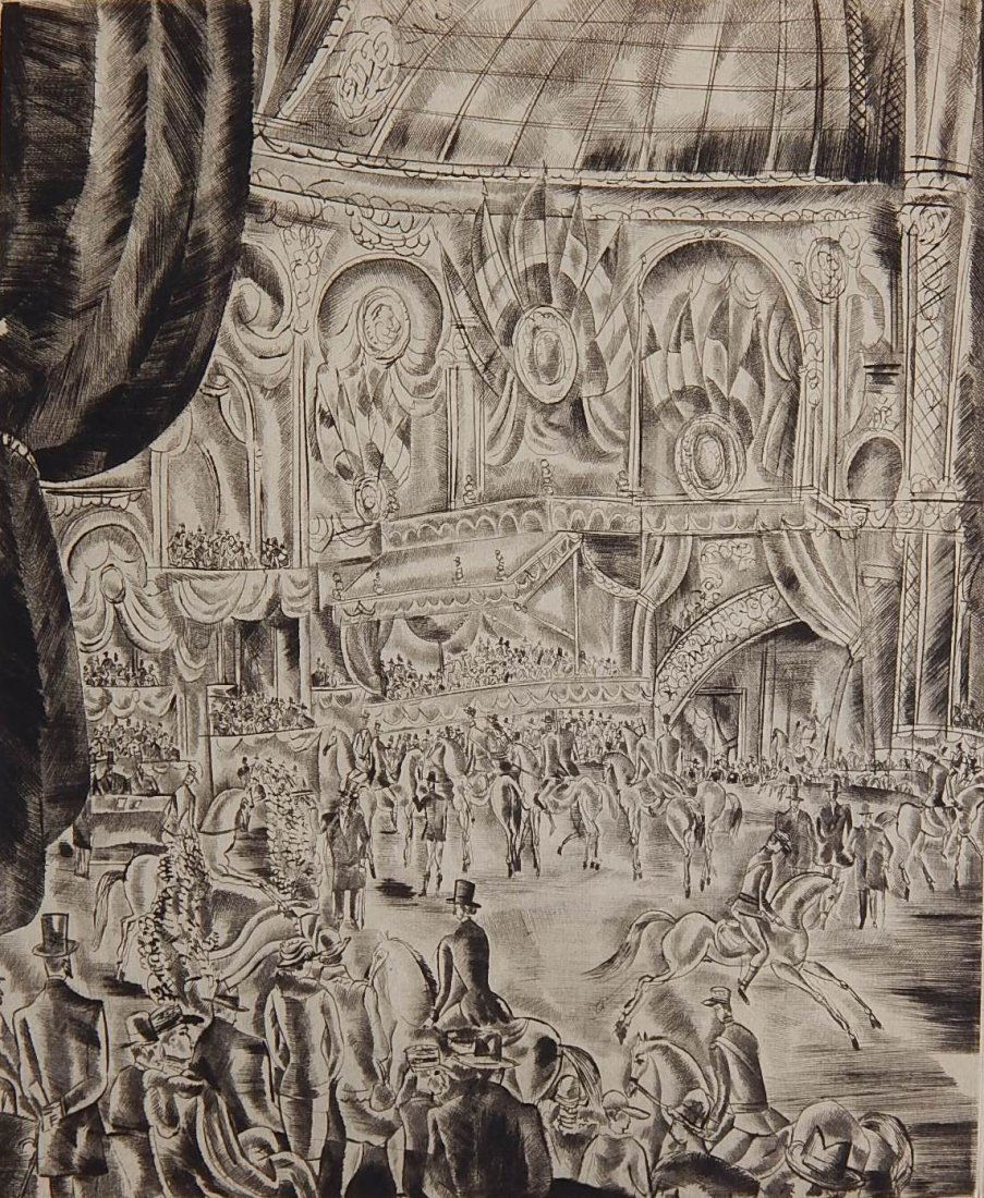 Hermine David drypoint: Hermine David (French 1886-1971)- ''Le Concours Hippique''- drypoint, 1927, signed numbered 34/40, has Jacquart dry stamp. 9 3/4 x 8''