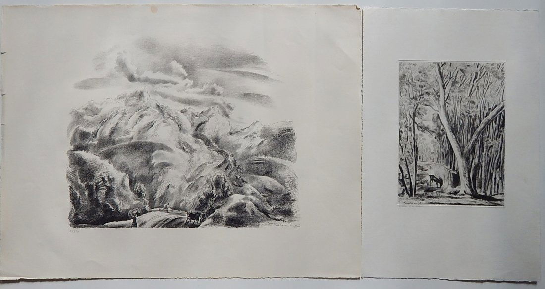 Hermine David 1 lithograph and 1 drypoint: Hermine David (French 1886-1971)- ''Utelle''; ''La Foret de Melun''- 1 lithograph and 1 drypoint, 1932, 1939, very good condition, various sizes.