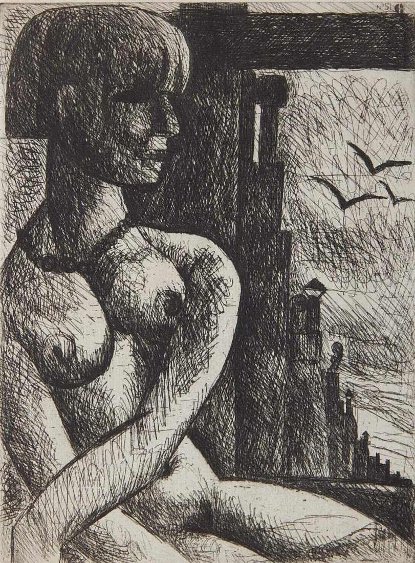 Marcel Gromaire etching: Marcel Gromaire (French 1892-1971)- Nude- etching, signed and numbered 7/30 in pencil, good condition. 9 1/4 x 6 7/8''