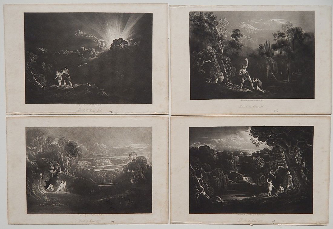 John Martin 4 mezzotints: John Martin (British 1789-1854)- Raphael Conversing with Adam and Eve (V:519); Eve Presenting the Forbidden Fruit to Adam (IX:995); Adam Reproving Eve (X:863); and Approach of the Archangel Michale (X
