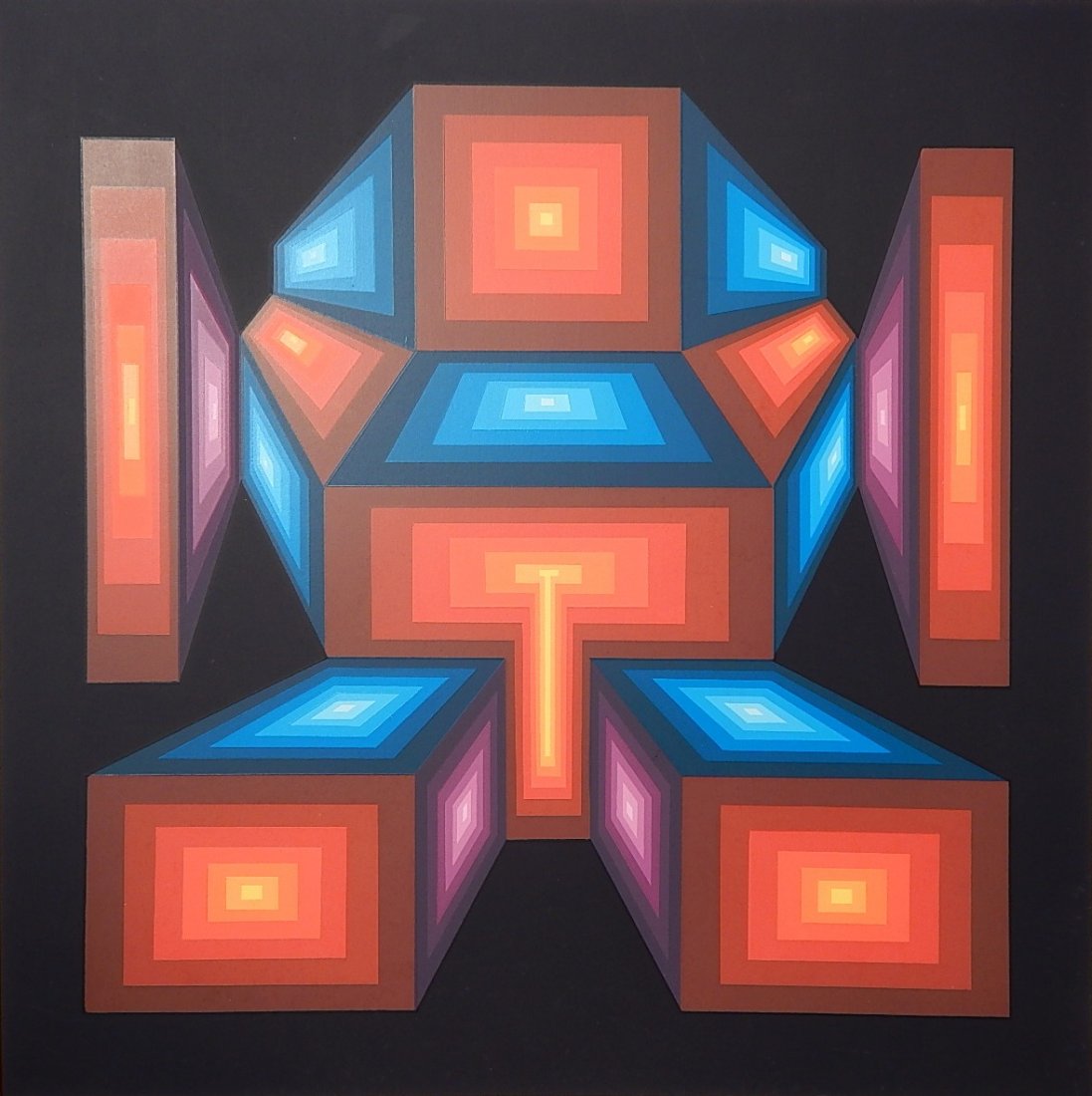 Roy Ahlgren silkscreen: Roy Ahlgren (American 1927-2011)- ''Ikon''- silkscreen in colors, 1976, signed, titled, dated and annotated A/P in pencil, good condition. 18 x 18''