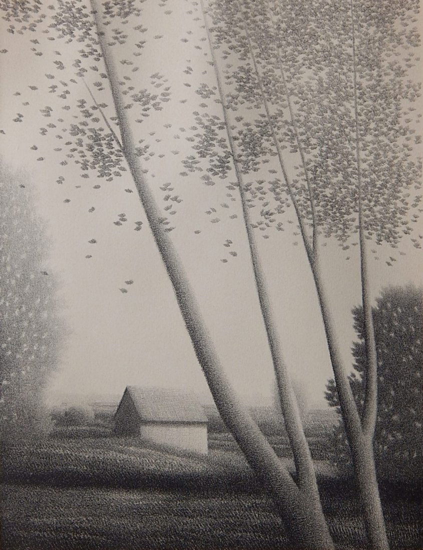 Robert Kipniss lithograph: Robert Kipniss (American 1931- )- ''Silver Fields''- lithograph, signed and numbered 16/20 in pencil, slightly light struck. 12 3/4 x 9 3/4''