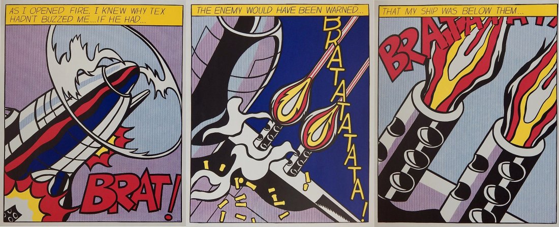 Roy Lichtenstein off-set lithograph: Roy Lichtenstein (American 1923-1997)- ''As I Opened Fire''- set of 3 off-set lithographs, 1964, published by the Stedelijk, very good condition. 21 x 25'' ea.