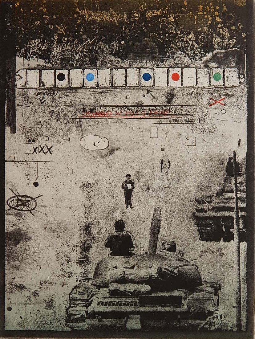 Pravaslav Sovak intaglio: Pravaslav Sovak (Czech 1926-2000)- ''Diary: Counter Revolutionary''- intaglio, signed and numbered 15/100 in pencil, very good condition. 16 3/4 x 18 5/8''