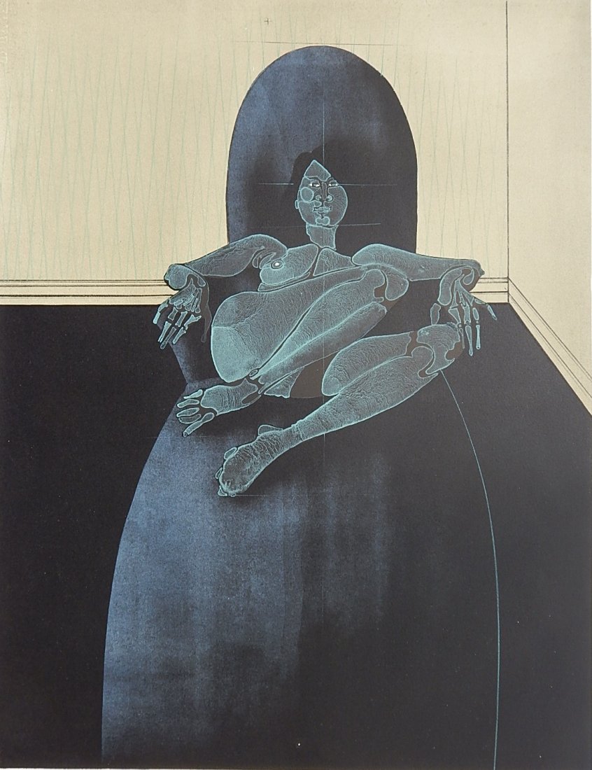 Paul Wunderlich lithograph: Paul Wunderlich (German 1927-2010)- ''Joana bei Karen'' (Riediger 321)- lithograph in colors, 1968, signed and numbered 39/75 in pencil, very good condition. 25 1/2 x 20''