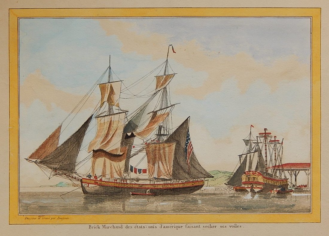 Jean-Jerome Baugean hand-colored engraving: Jean-Jerome Baugean- ''Brick Marchand''- hand-colored engraving, good condition. 11 x 16''