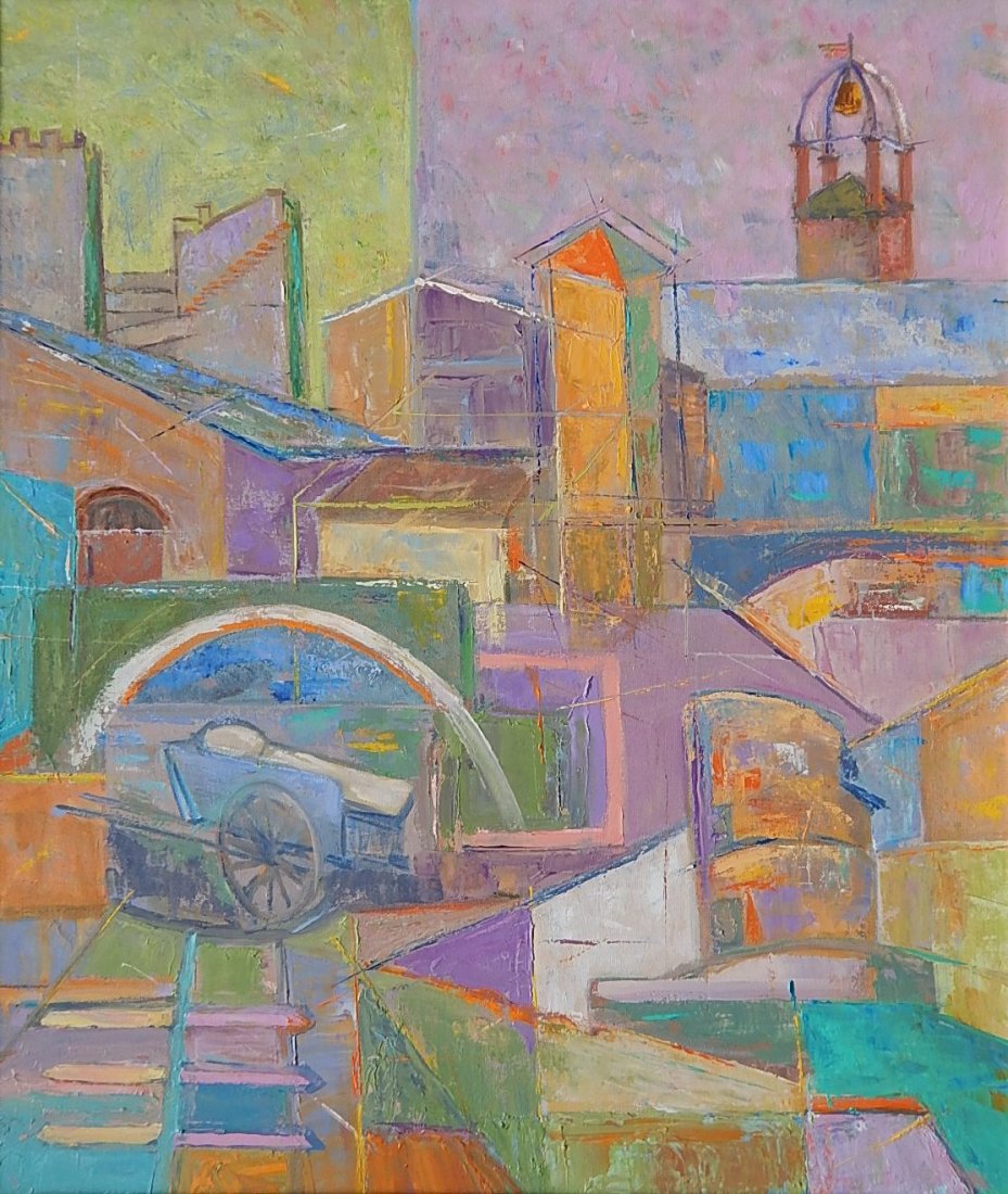 Ted Frost oil: Ted Frost- Cityscape- oil on canvas. 28 x 24''