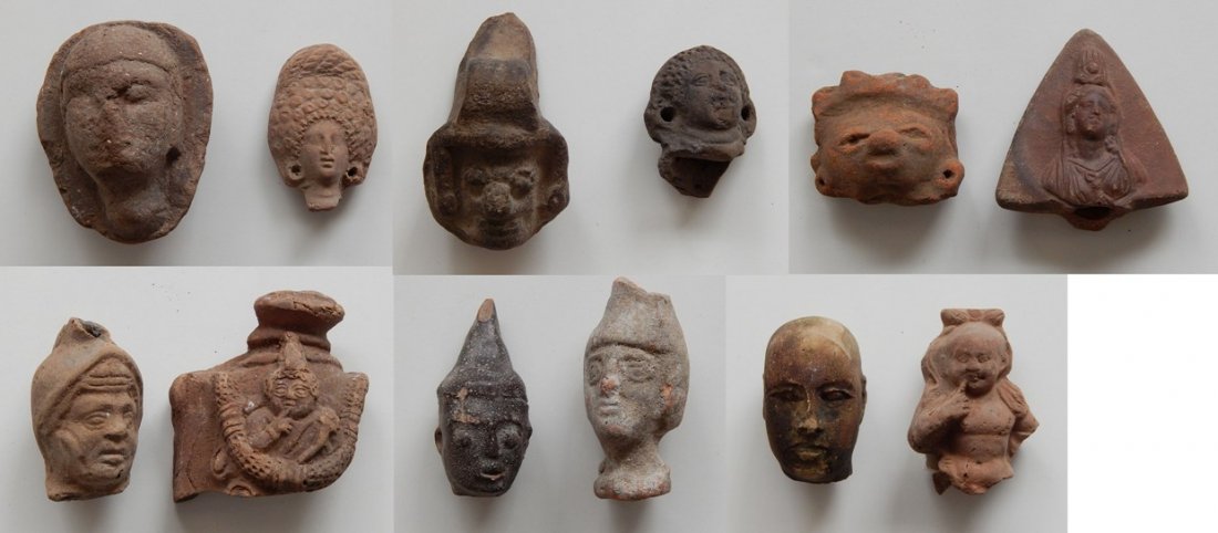 12 Pre-Columbian pottery fragments: 12 Pre-Columbian pottery fragments- heads.