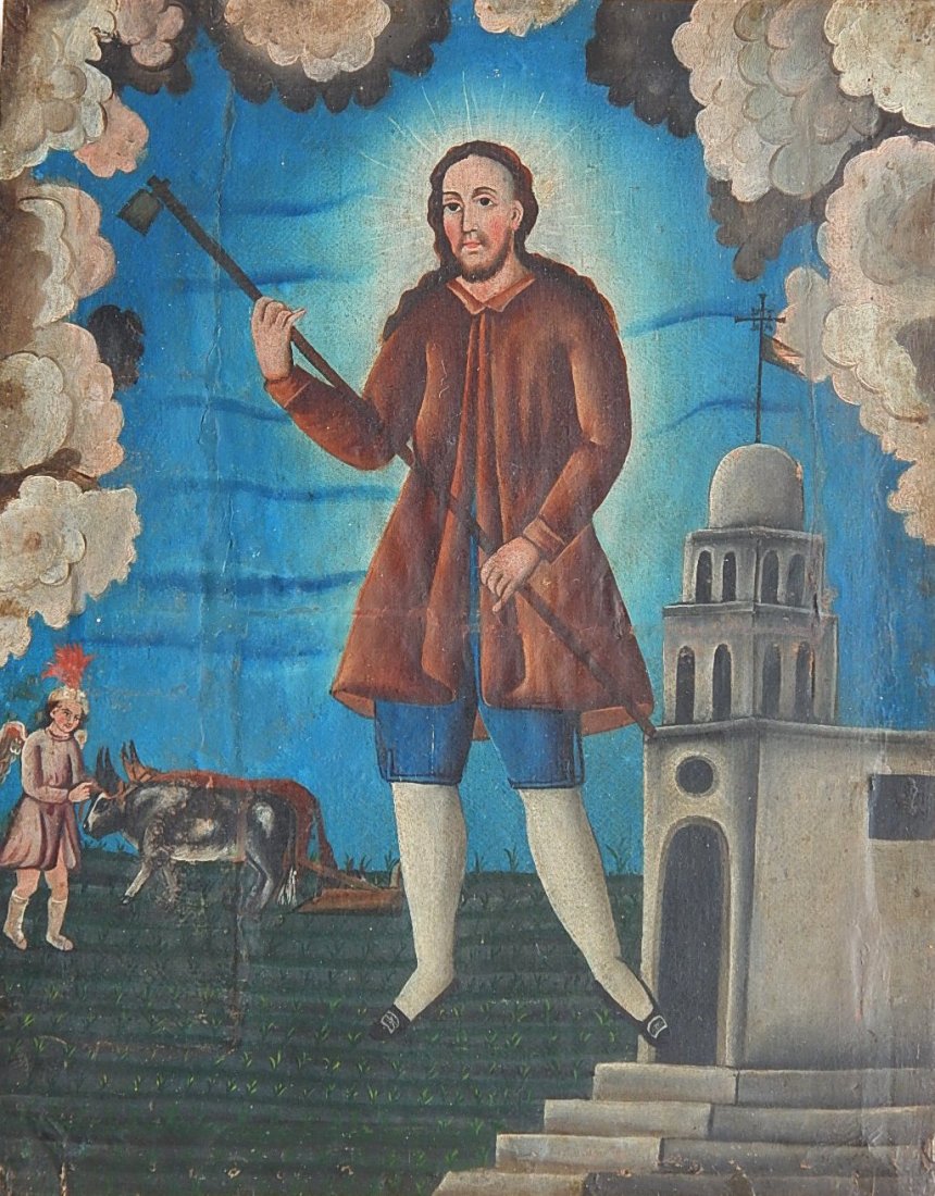 19th c. Mexican Retablo: 19th c. Mexican Retablo, oil on canvas, ca. 1820. 16 5/8 x 13 1/8''