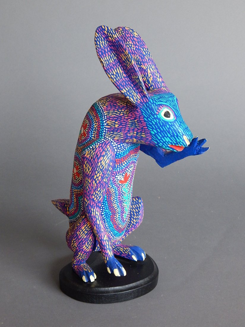 Oxacan polychrome Jack Rabbit: Oaxacan polychromed wood carving of a Standing Jack Rabbit, very good condition. 12''h